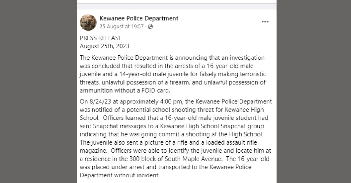 Kewanee Authorities Detain 2 Minors Linked to School Shooting Threat